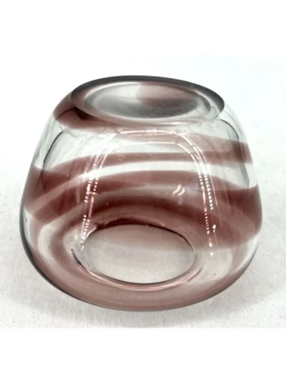 Arsis Murano Style Art Glass Bowl Pink & Clear Hand Blown Crystal 3